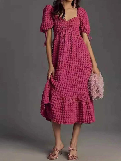 women_fashion - littlescollectionDressSweetheart Neck Puff Sleeve Vintage Textured DressShipping delay Feb 1 - Mar 1