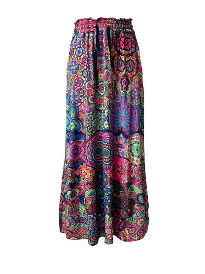 women_fashion - littlescollectionSkirtPrinted Vibrant Maxi Skirt with Pockets For Summer Festivalsdrawstring skirt