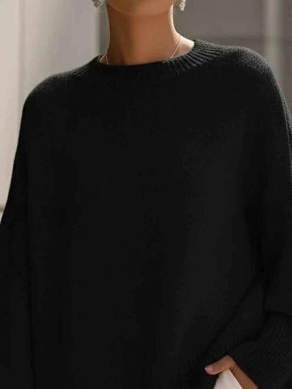 women_fashion - littlescollectionSweaterOversized Batwing Sleeve Round Neck Elegant Soft Sweaterlittlescollection