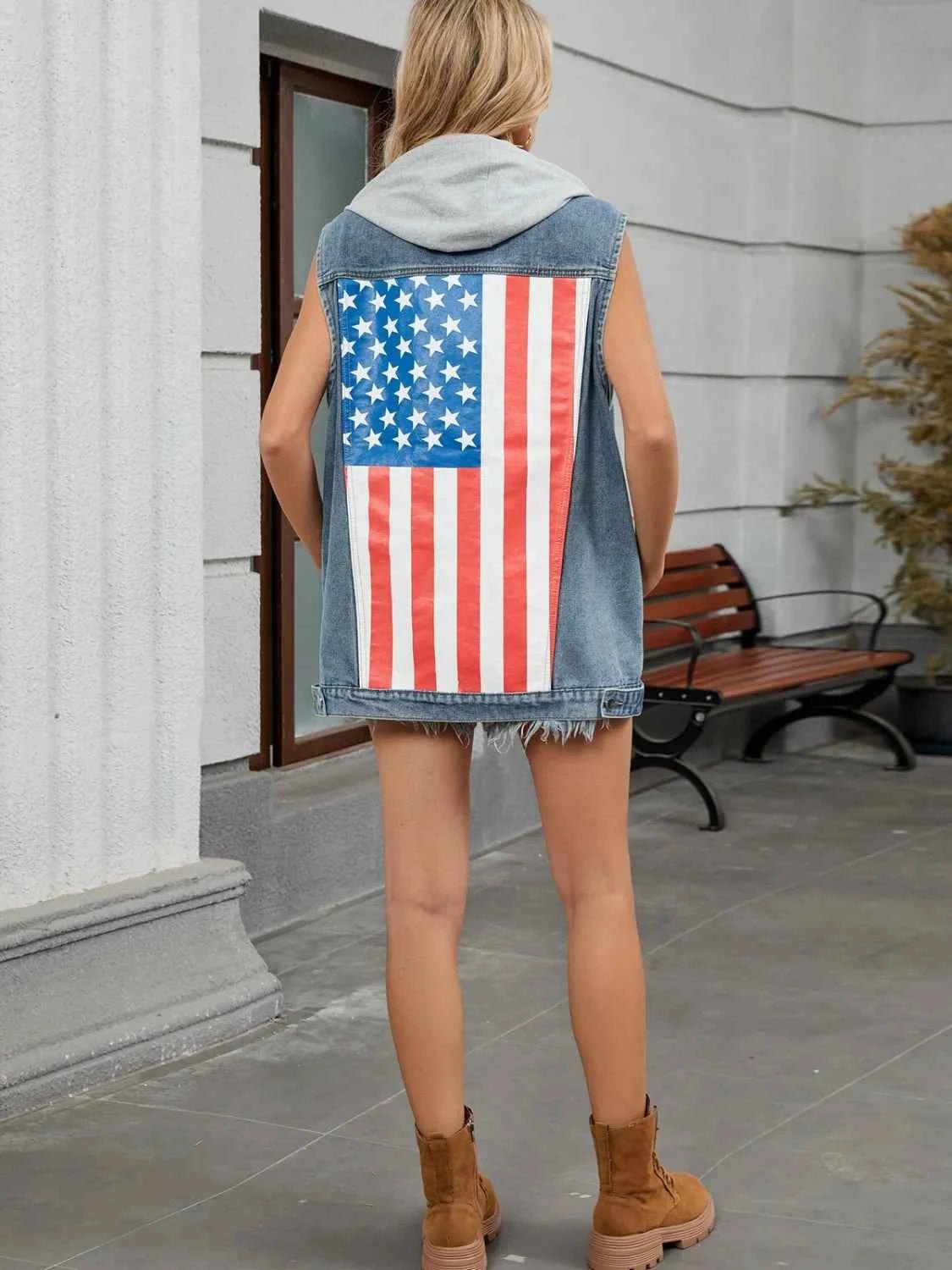 US Flag Button Up Denim  Jacket