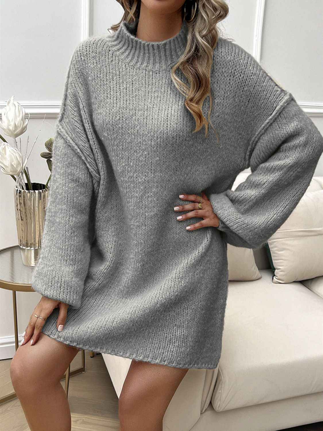 Devine Mock Neck Sweater Dress