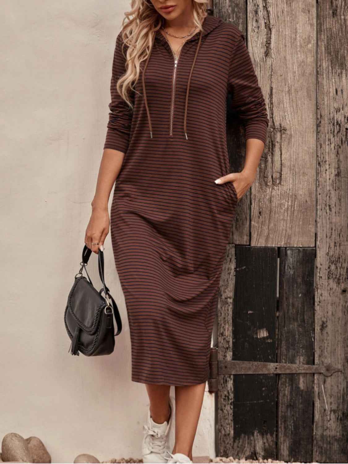 Striped Hooded Cotton Dress