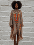 Midi dress Fringe Hem Notched Long Sleeve Dress Women boho luxe dress