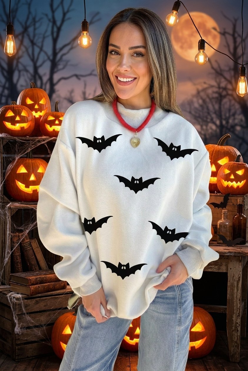 ##BohoLittlesEdit# - Sweatshirt women - Moonlit Spooky Boo Reversible Mock Neck Sweatshirt