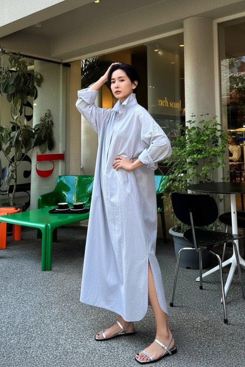 Korean Style Cotton Linen Shirt Dress
