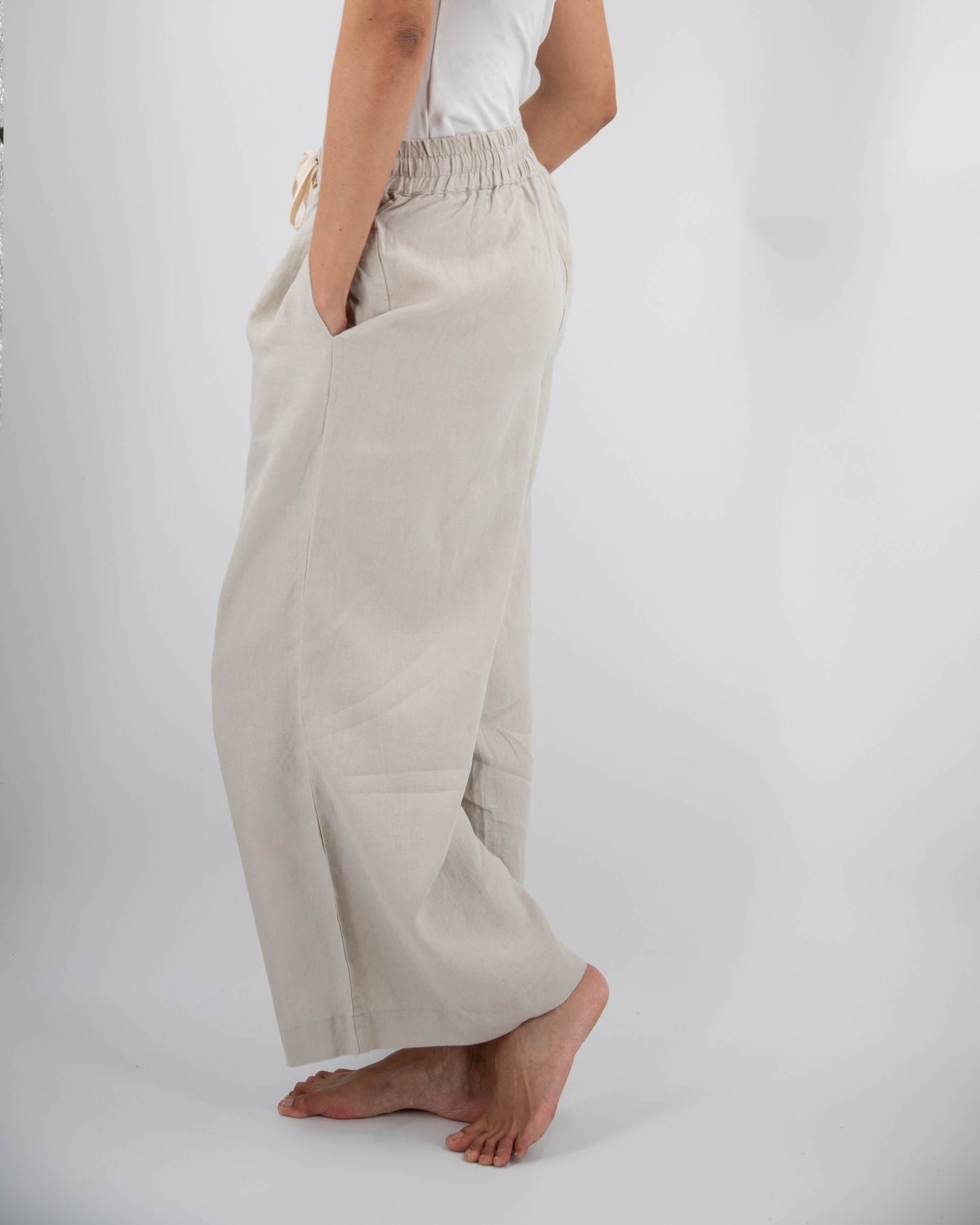 women_fashion - littlescollectionWomen pantsAva Wide Leg French Linen Drawstring Pant - Womendrawstring pant women