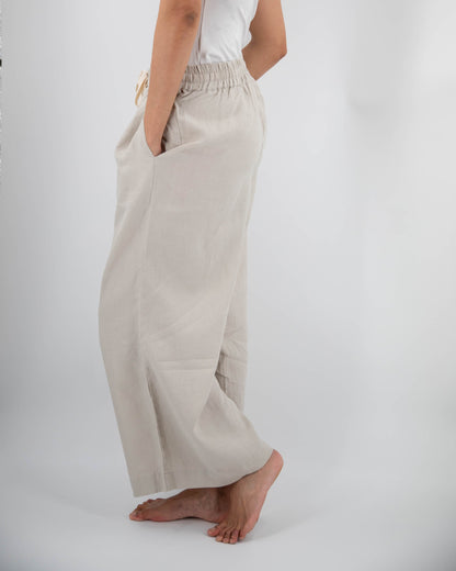 women_fashion - littlescollectionWomen pantsAva Wide Leg French Linen Drawstring Pant - Womendrawstring pant women