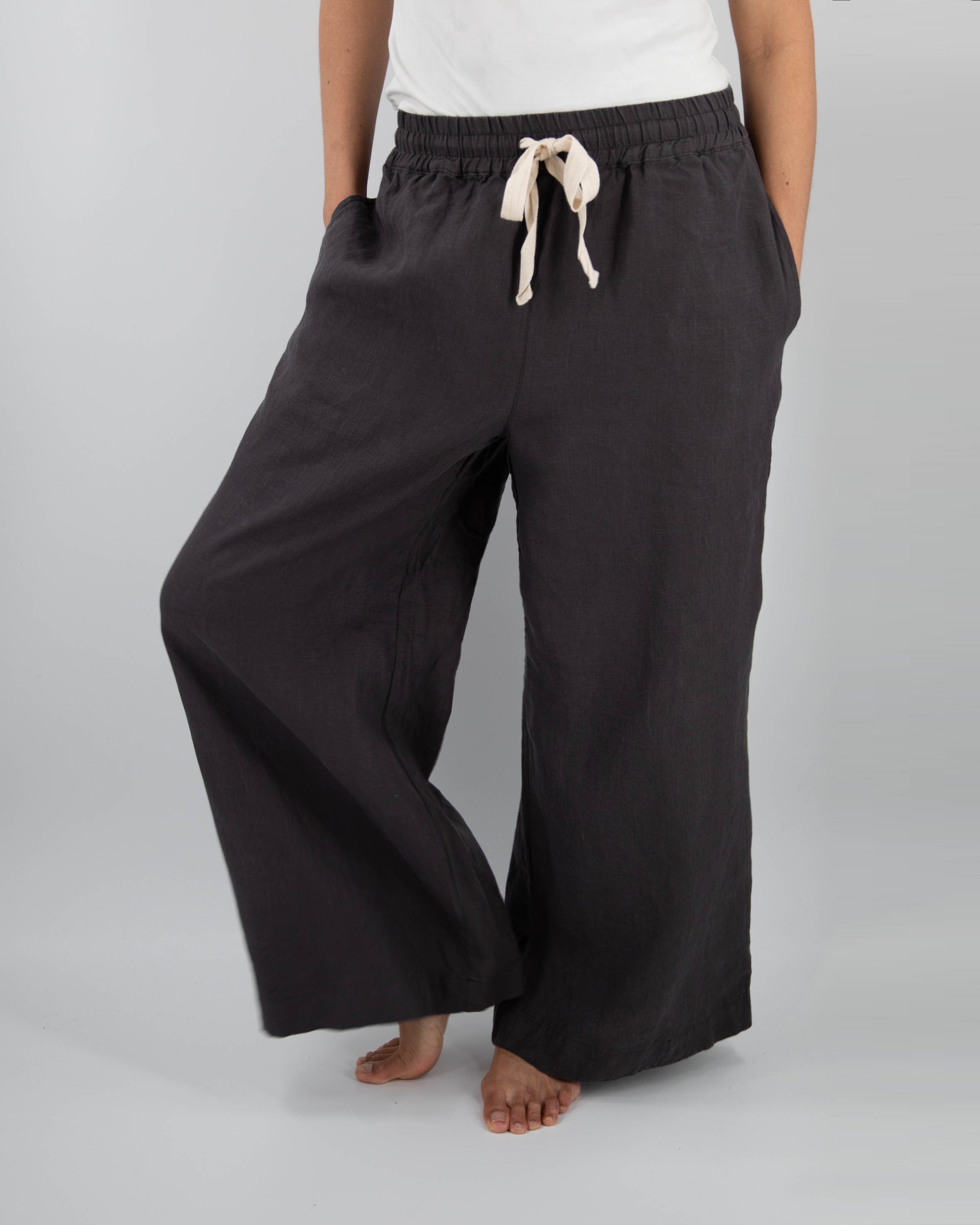 women_fashion - littlescollectionWomen pantsAva Wide Leg French Linen Drawstring Pant - Womendrawstring pant women