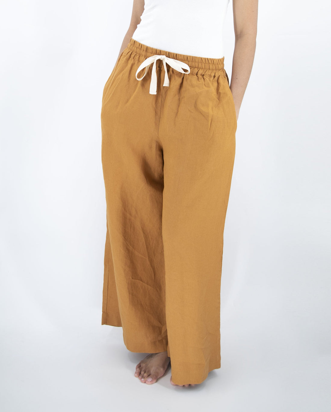women_fashion - littlescollectionWomen pantsAva Wide Leg French Linen Drawstring Pant - Womendrawstring pant women