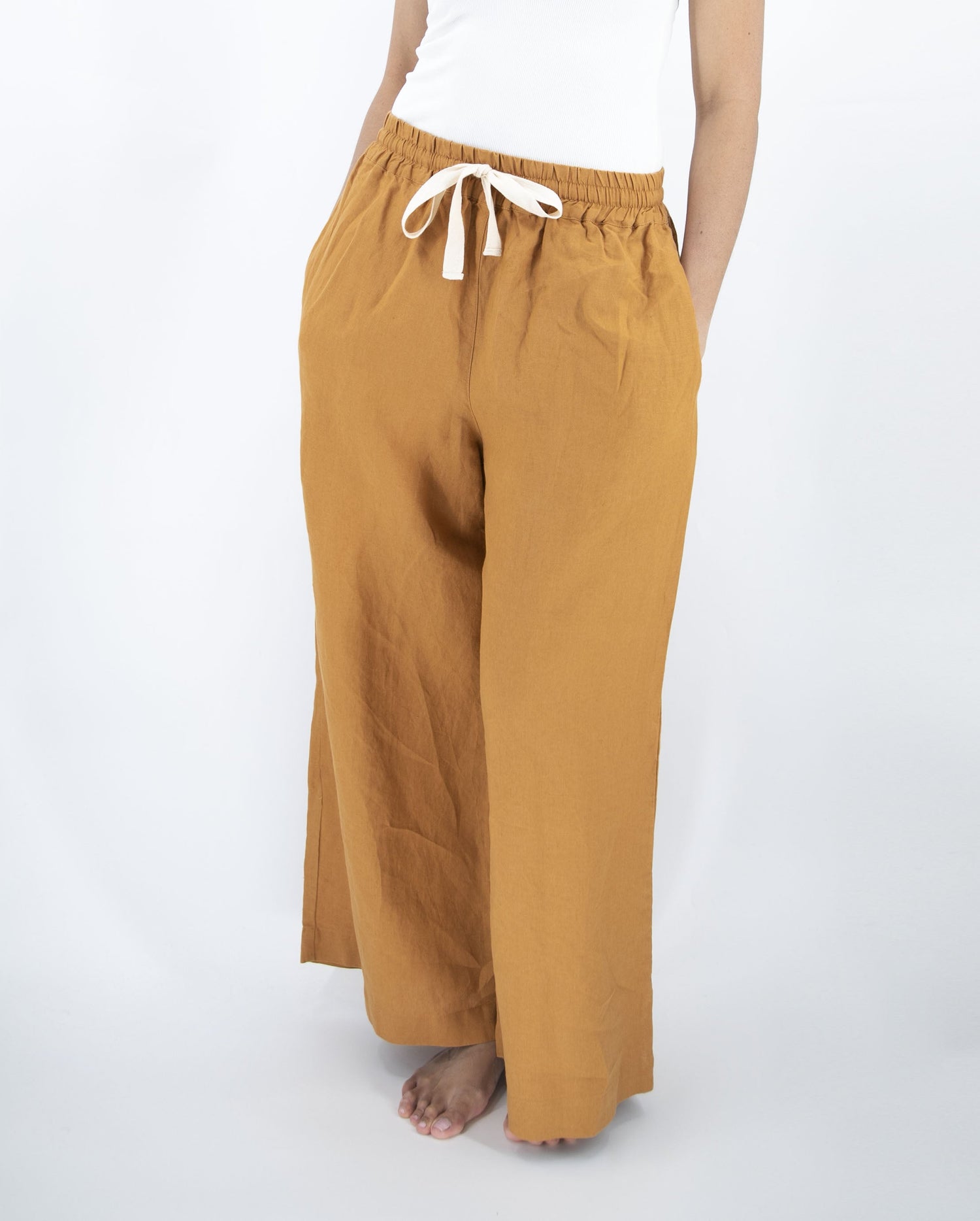 women_fashion - littlescollectionWomen pantsAva Wide Leg French Linen Drawstring Pant - Womendrawstring pant women