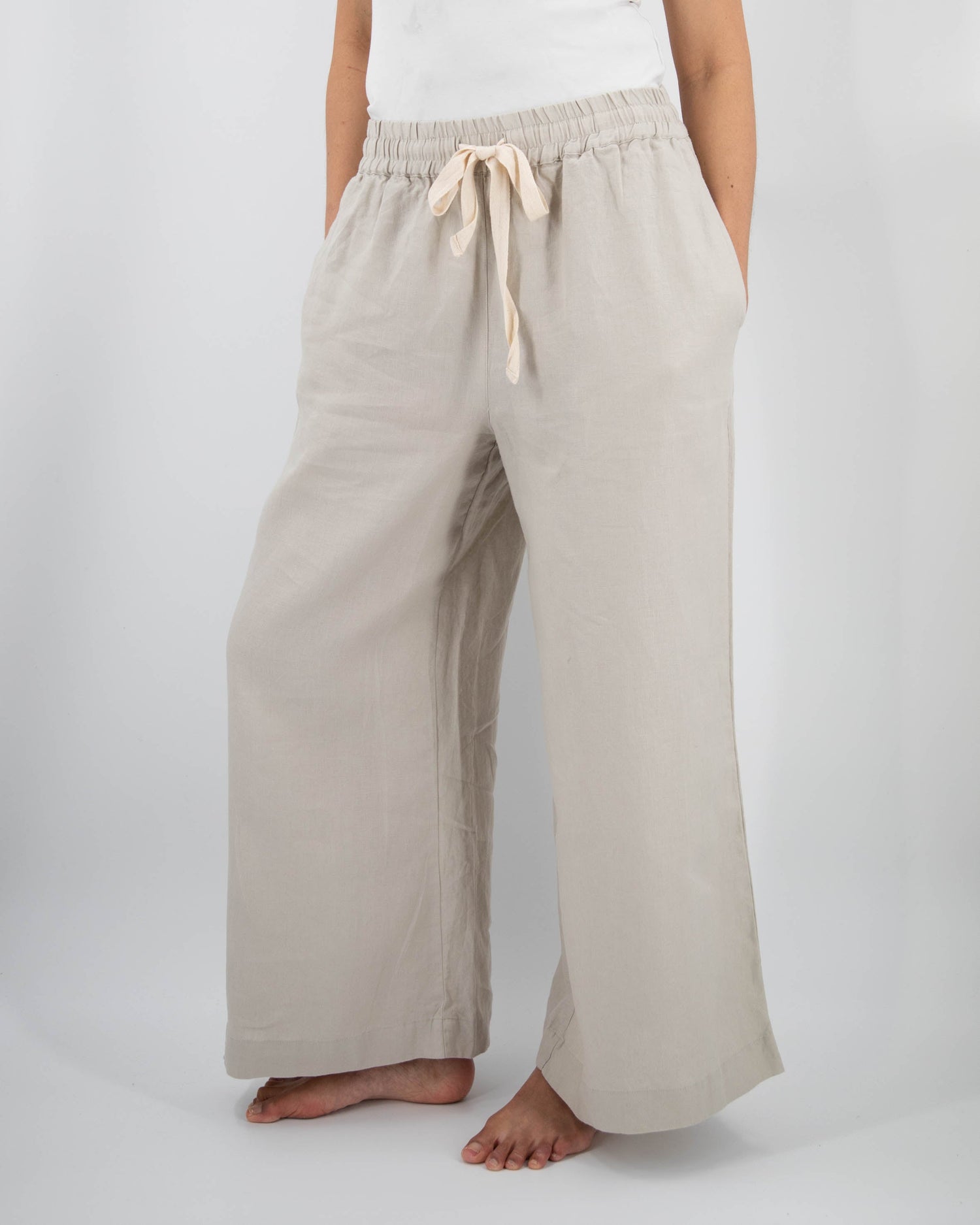 women_fashion - littlescollectionWomen pantsAva Wide Leg French Linen Drawstring Pant - Womendrawstring pant women