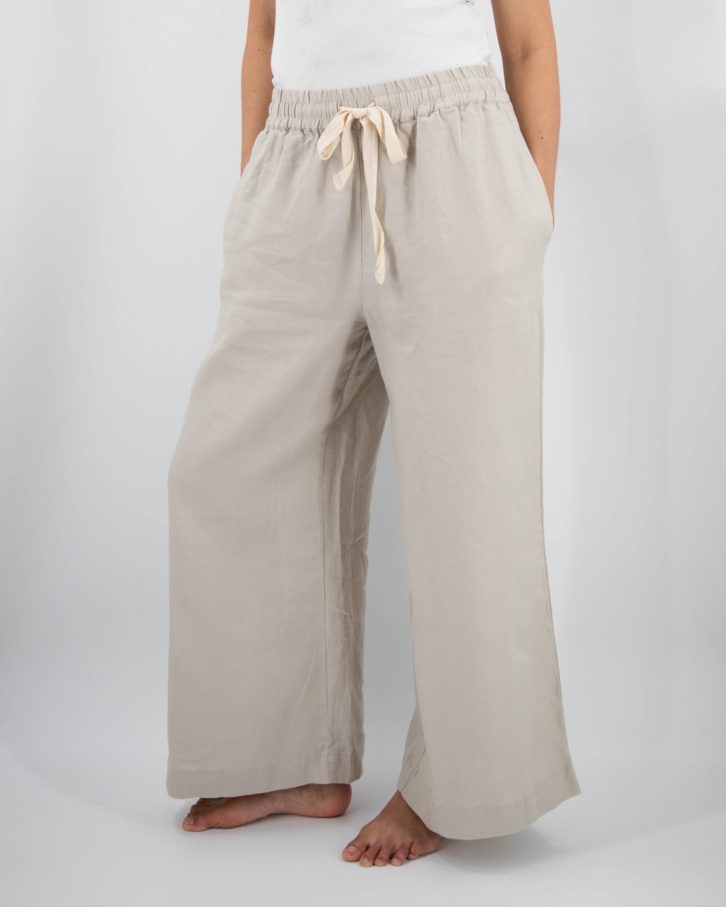 women_fashion - littlescollectionWomen pantsAva Wide Leg French Linen Drawstring Pant - Womendrawstring pant women