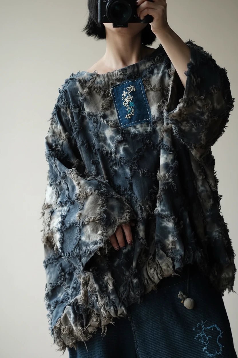 women_fashion - littlescollectionblouseVintage Linen Tie - Dye Long Sleeve Top Womenvintage linen blouse