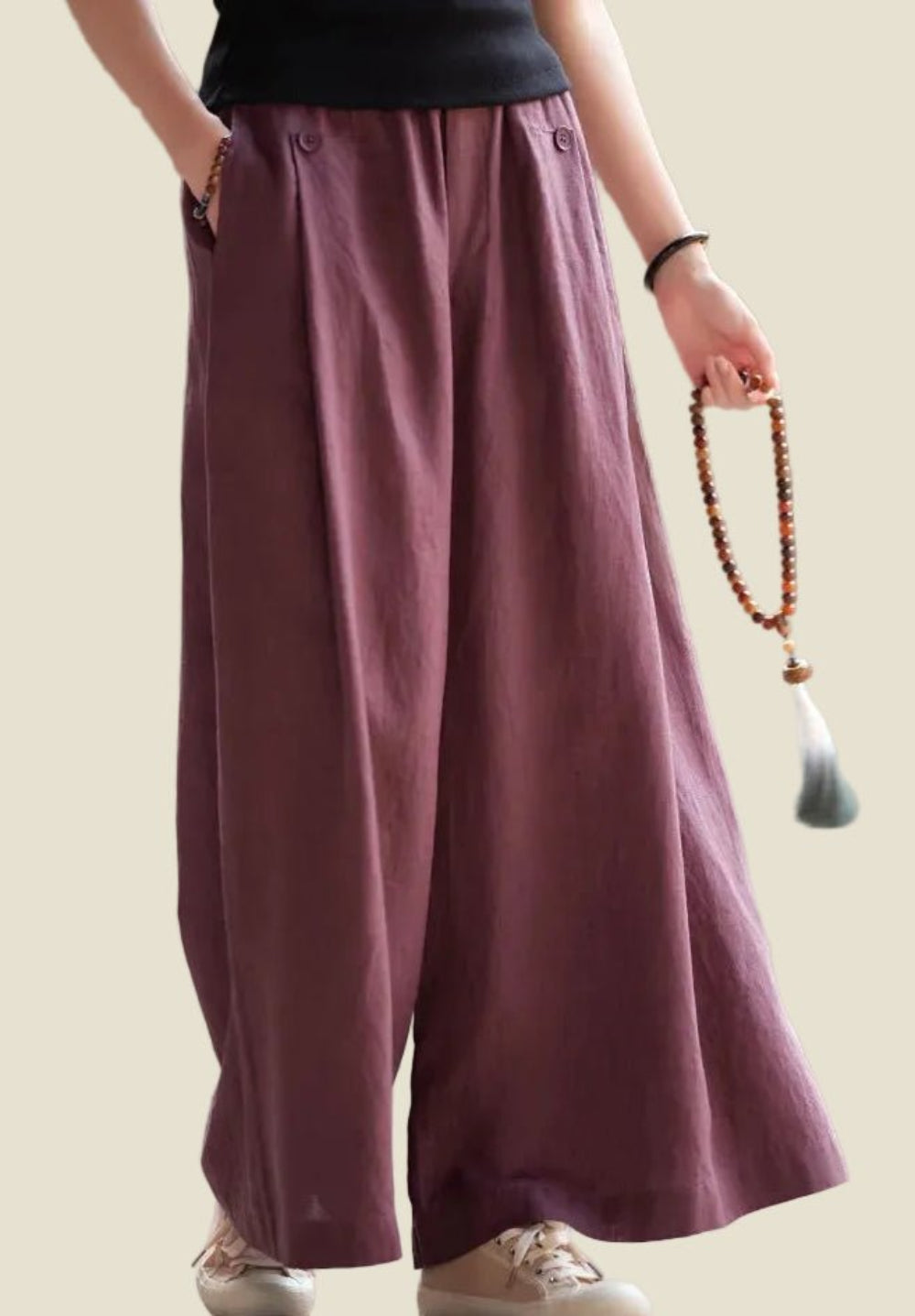 Linen Wide Leg Pants For Summer, elastic waist pants maroon