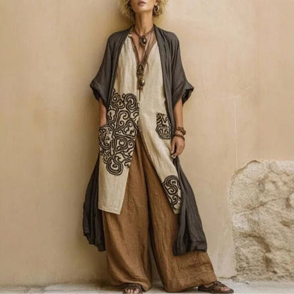women_fashion - littlescollection3 - piece setBoho Kimono 3 Piece Set Wide Leg Pants Womencasual - outfit