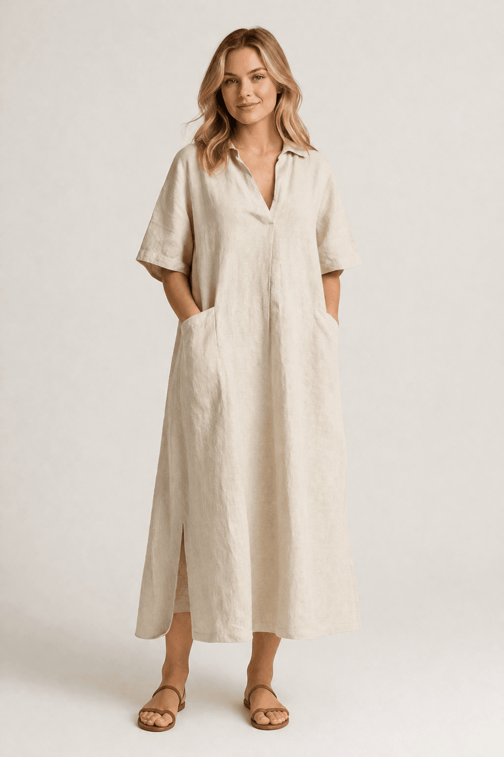 Mira Vintage Linen Midi Dress Women