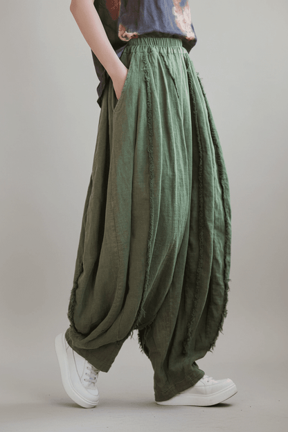 BohoLittlesEdit - Women pants - Oversized Baggy Ramie Cotton Pants Women