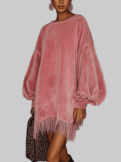 women_fashion - littlescollectionmini dressVelvet Fringe Hem Mini Dress Womenfringe dress