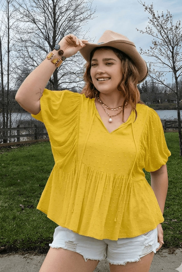 plus size women's blouse in yellow.