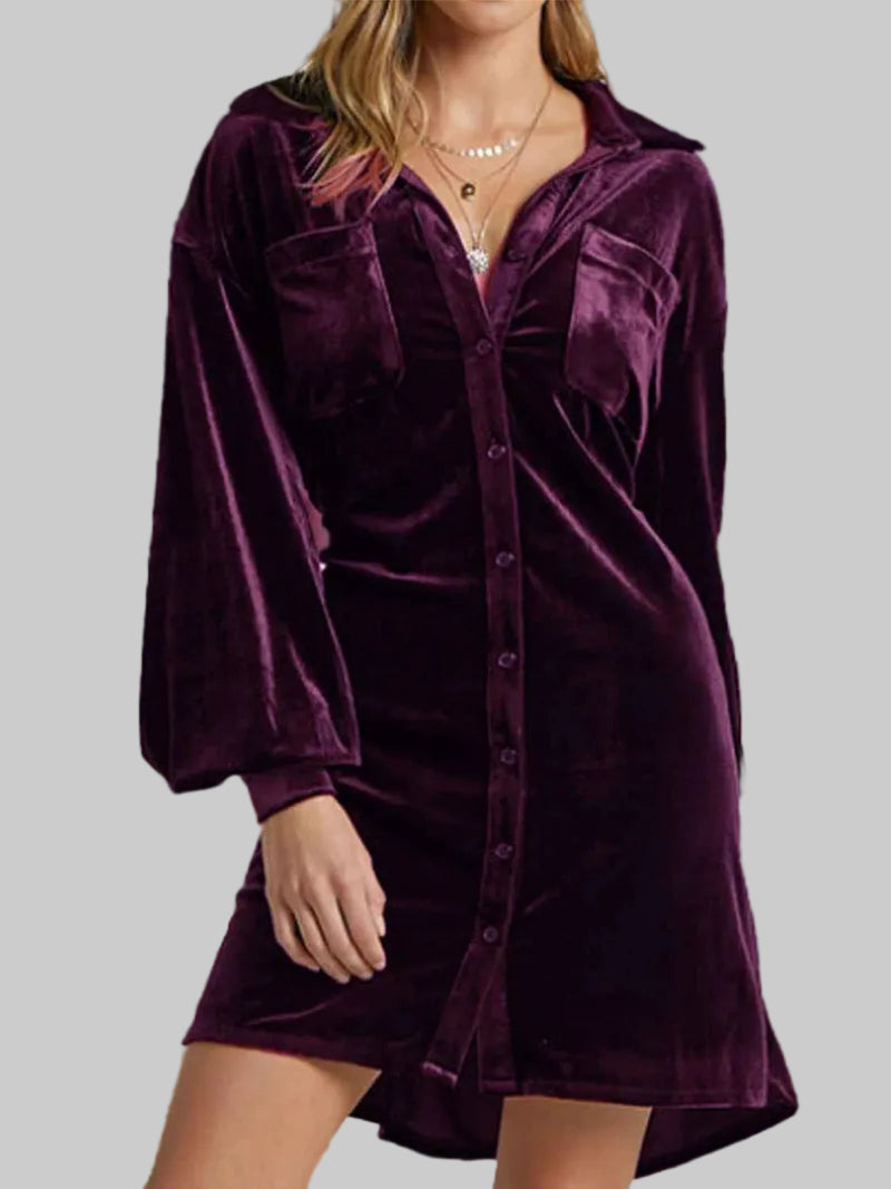 Velvet Mini Shirt Dress