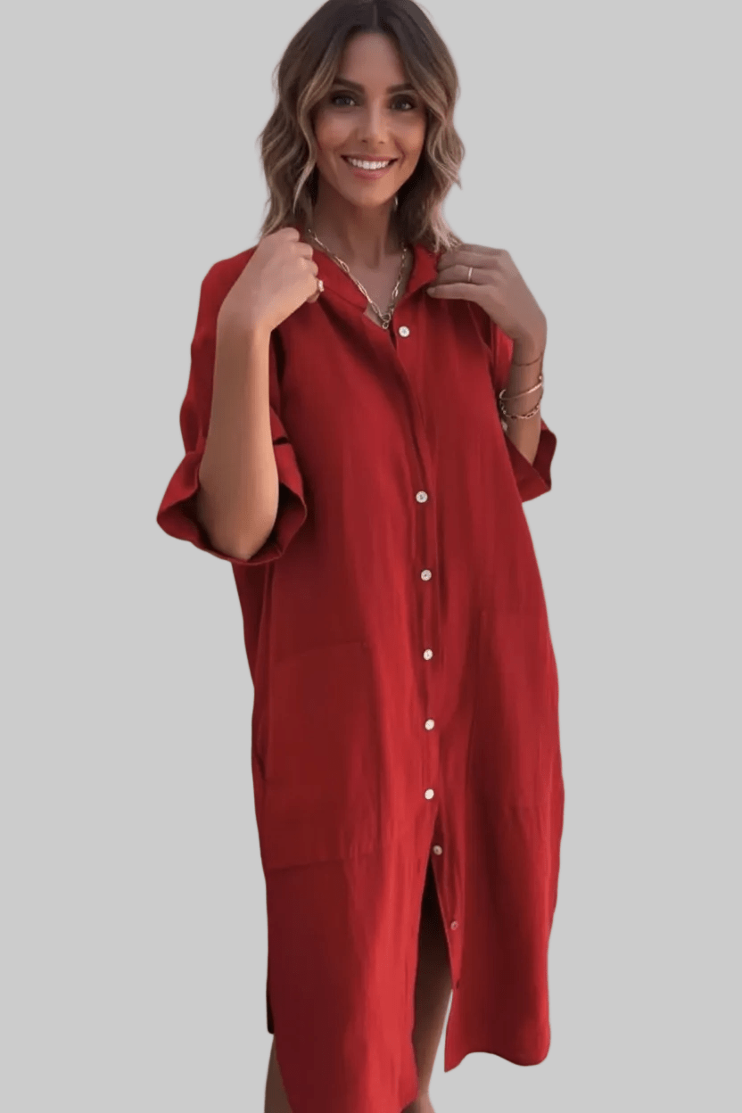 BohoLittlesEdit - Midi dress linen - Sienna Linen Button-Down Midi Shirt Dress Women