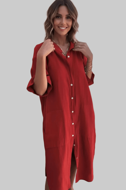 BohoLittlesEdit - Midi dress linen - Sienna Linen Button-Down Midi Shirt Dress Women
