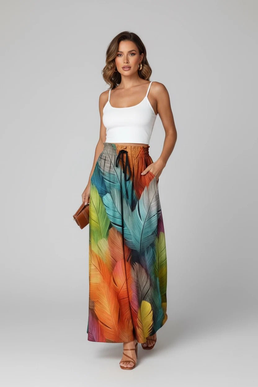 women_fashion - littlescollectionSkirtPrinted Vibrant Maxi Skirt with Pockets For Summer Festivalsdrawstring skirt
