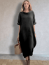 Boho oversized round-neck midi dress – relaxed casual fit – Women