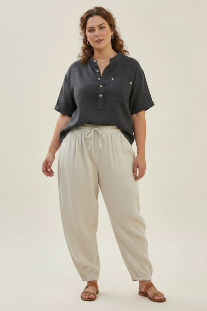 Women Plus Size Button Detail Short Sleeve Blouse