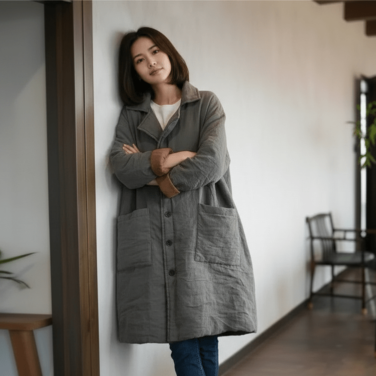 Vintage cotton-lined long parka coat with large pockets – Women