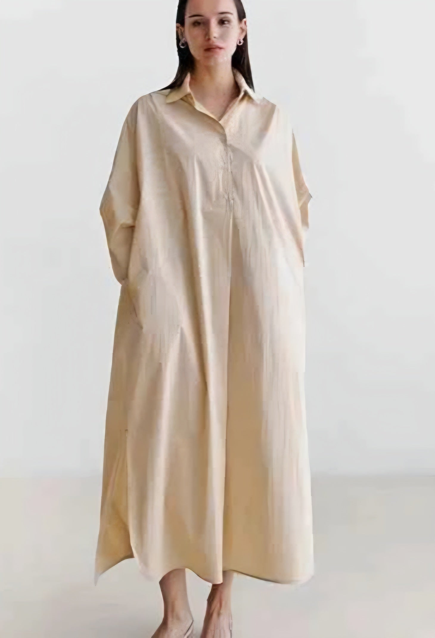 Korean Style Cotton Linen Shirt Dress with Pocket