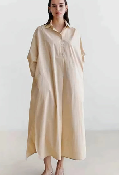 Korean Style Cotton Linen Shirt Dress with Pocket