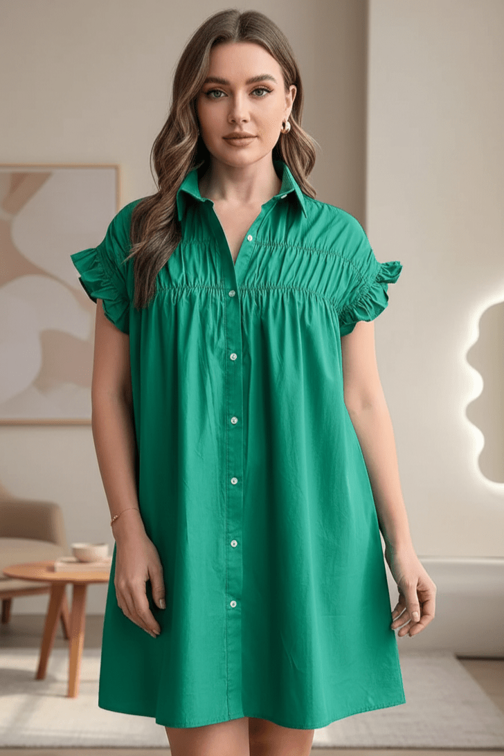 women_fashion - littlescollectionmini dressRuffled Flounce Sleeve Loose Cotton Mini Dresscotton mini dress