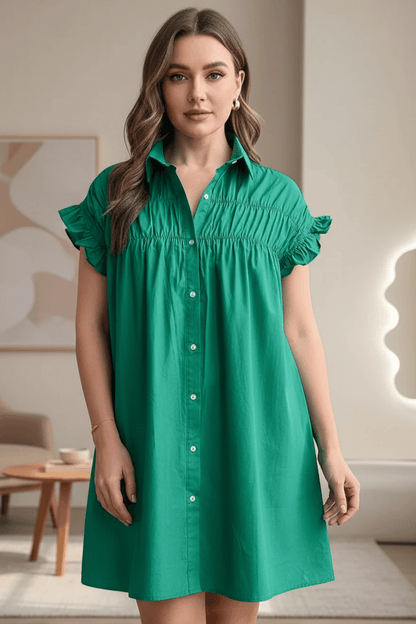 women_fashion - littlescollectionmini dressRuffled Flounce Sleeve Loose Cotton Mini Dresscotton mini dress