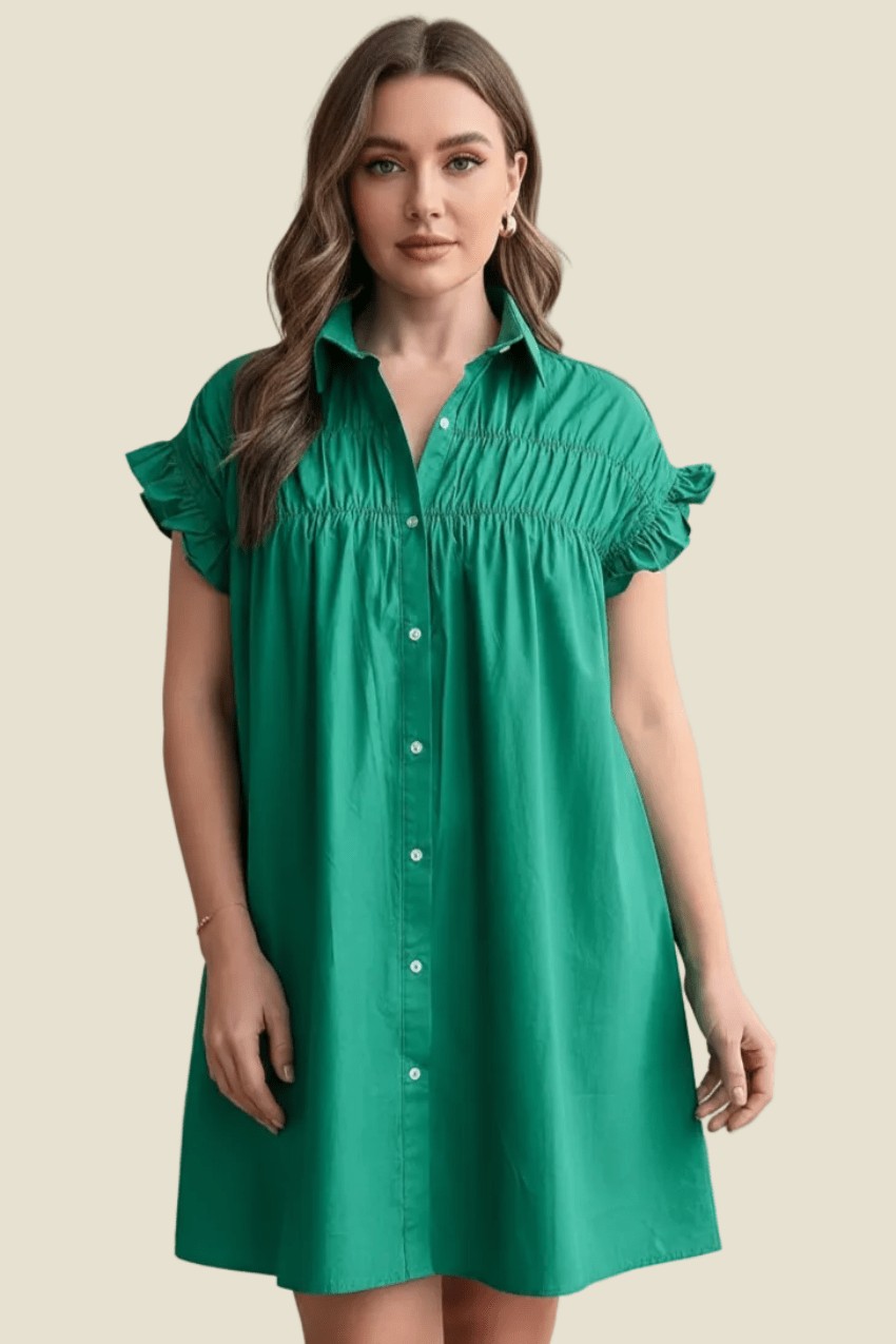 women_fashion - littlescollectionmini dressRuffled Flounce Sleeve Loose Cotton Mini Dresscotton mini dress