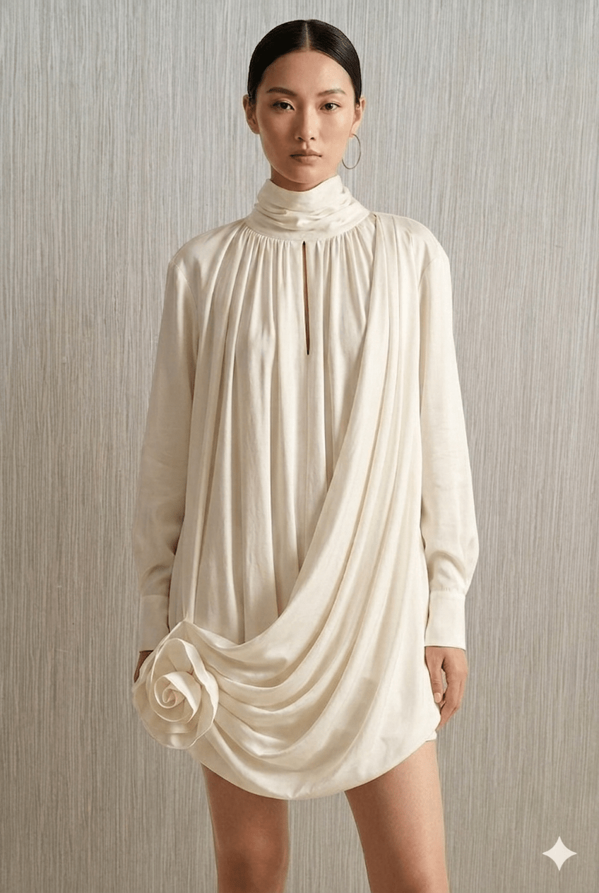 women_fashion - littlescollectionDressRuched Long Sleeve Cotton Mini Dresslong sleeve dress