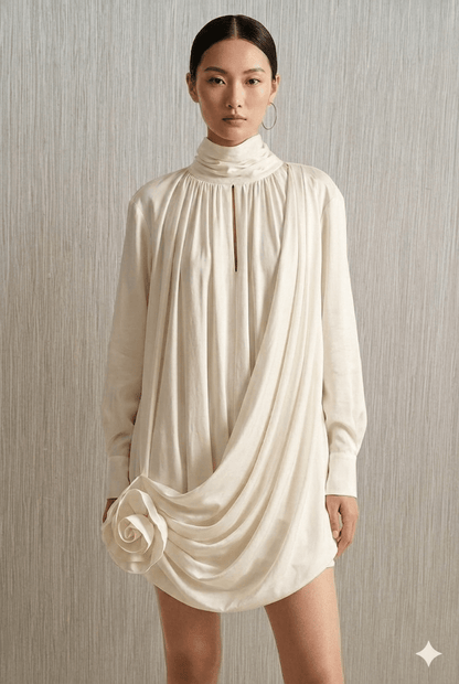 women_fashion - littlescollectionDressRuched Long Sleeve Cotton Mini Dresslong sleeve dress