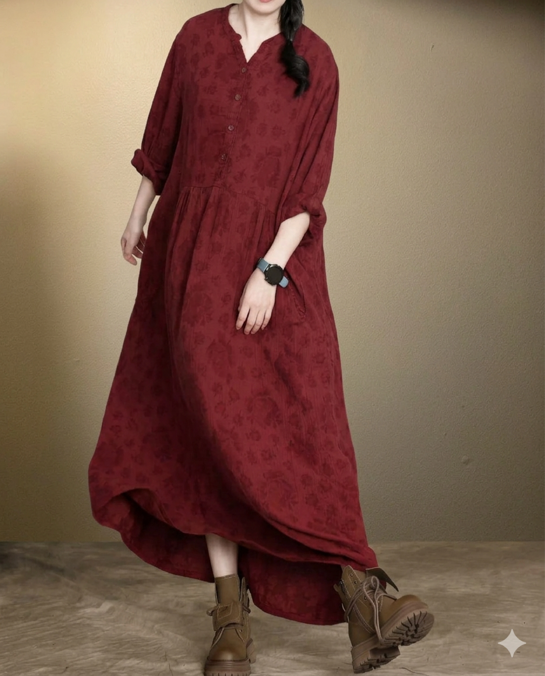 Vintage Vibes Jacquard Cotton-Linen A-Line Dress