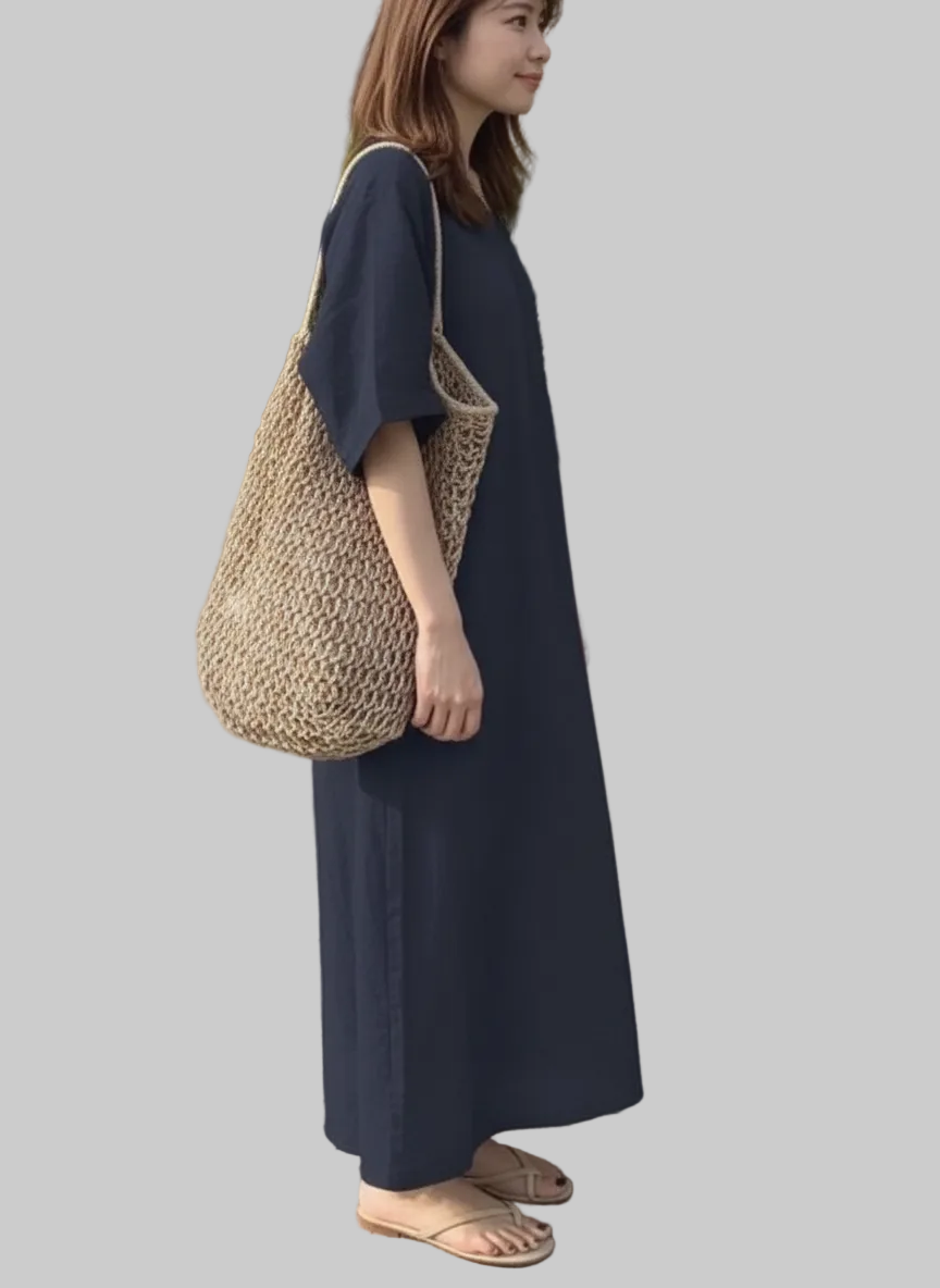 V-Neck Solid Cotton Blend Baggy Maxi Dress Women