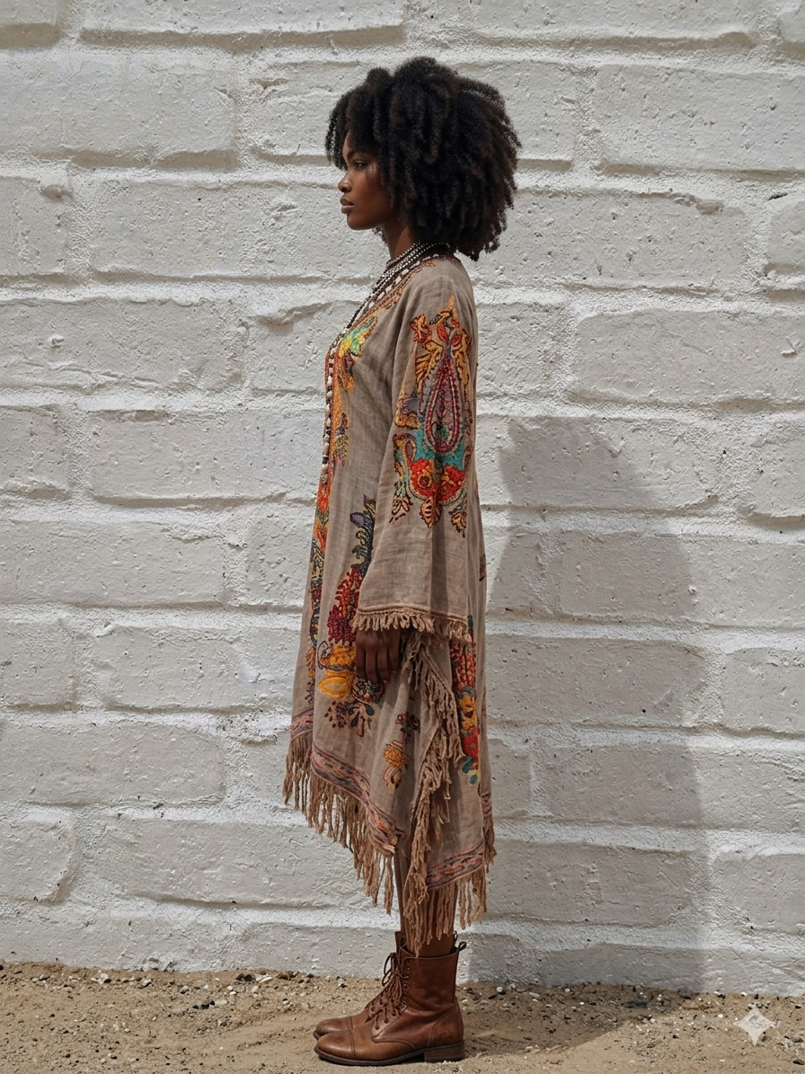 Fringe Hem Notched Long Sleeve Dress Women