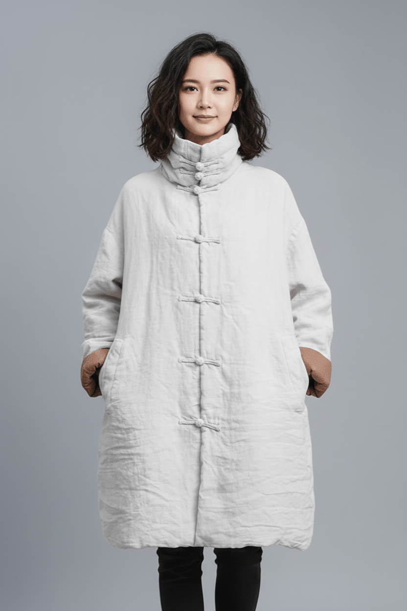 women_fashion - littlescollectionCoats JacketsJNT Women Vintage Vibes Turtleneck Linen Warm ParkasLinen parkas