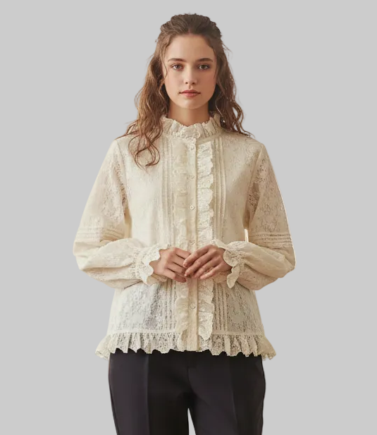 Embroidered Linen Blend Blouse Women