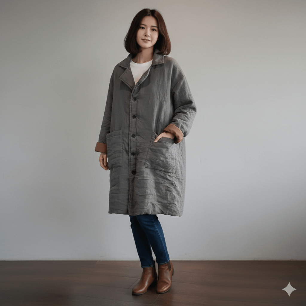 Vintage cotton-lined long parka coat with large pockets – Women