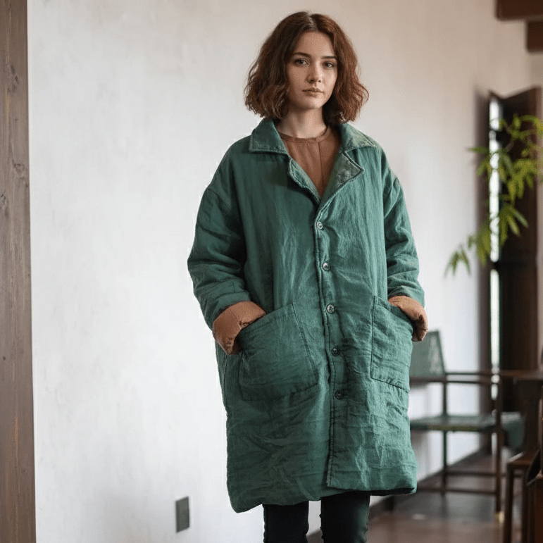 Vintage cotton-lined long parka coat with large pockets green – Women