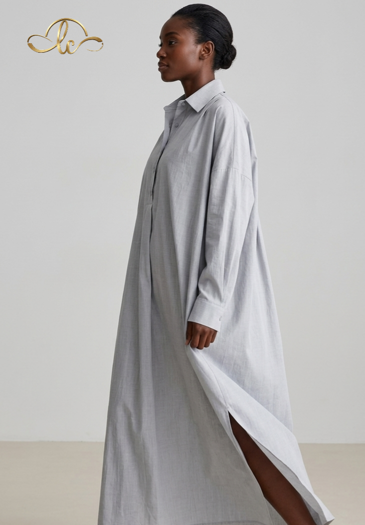 Korean Style Cotton Linen Shirt Dress with Pocket