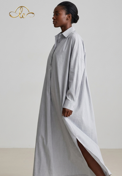 Korean Style Cotton Linen Shirt Dress with Pocket