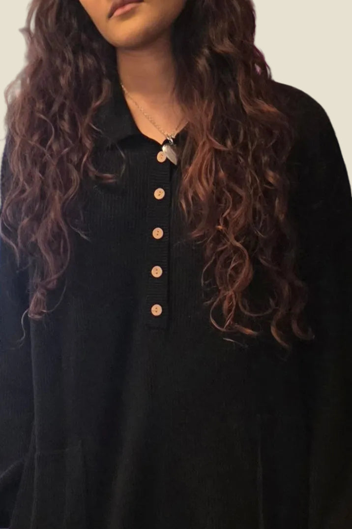 Collared Sweater Mini Dress with Pockets Women