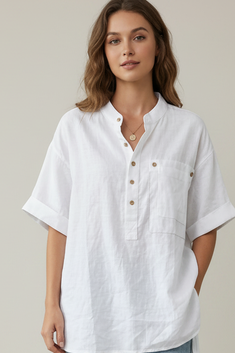 Women Plus Size Button Detail Short Sleeve Blouse