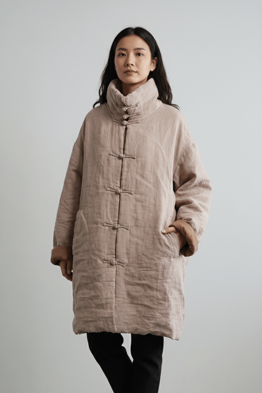 women_fashion - littlescollectionCoats JacketsJNT Women Vintage Vibes Turtleneck Linen Warm ParkasLinen parkas