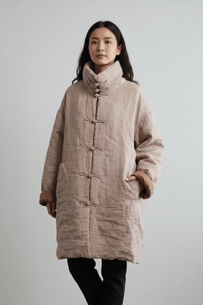women_fashion - littlescollectionCoats JacketsJNT Women Vintage Vibes Turtleneck Linen Warm ParkasLinen parkas
